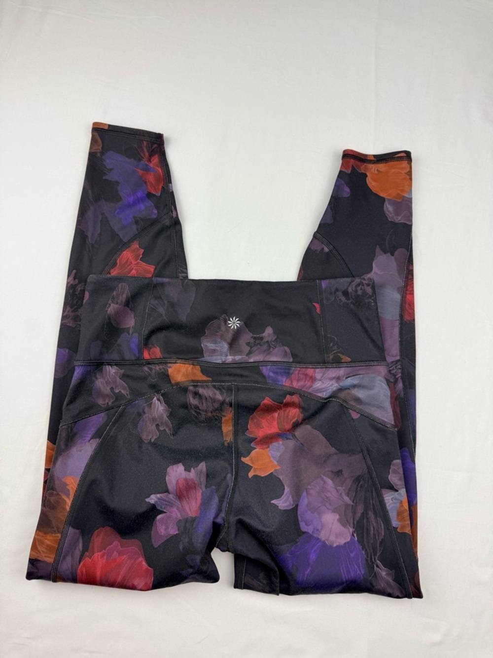 Athleta Floral Workout Leggings - Black with Purple & Red Blooms